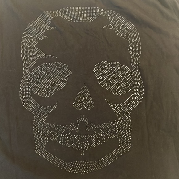 ZADIG & VOLTAIRE Black cotton Henley with matte black rhinestud skull on back S - Picture 2 of 8
